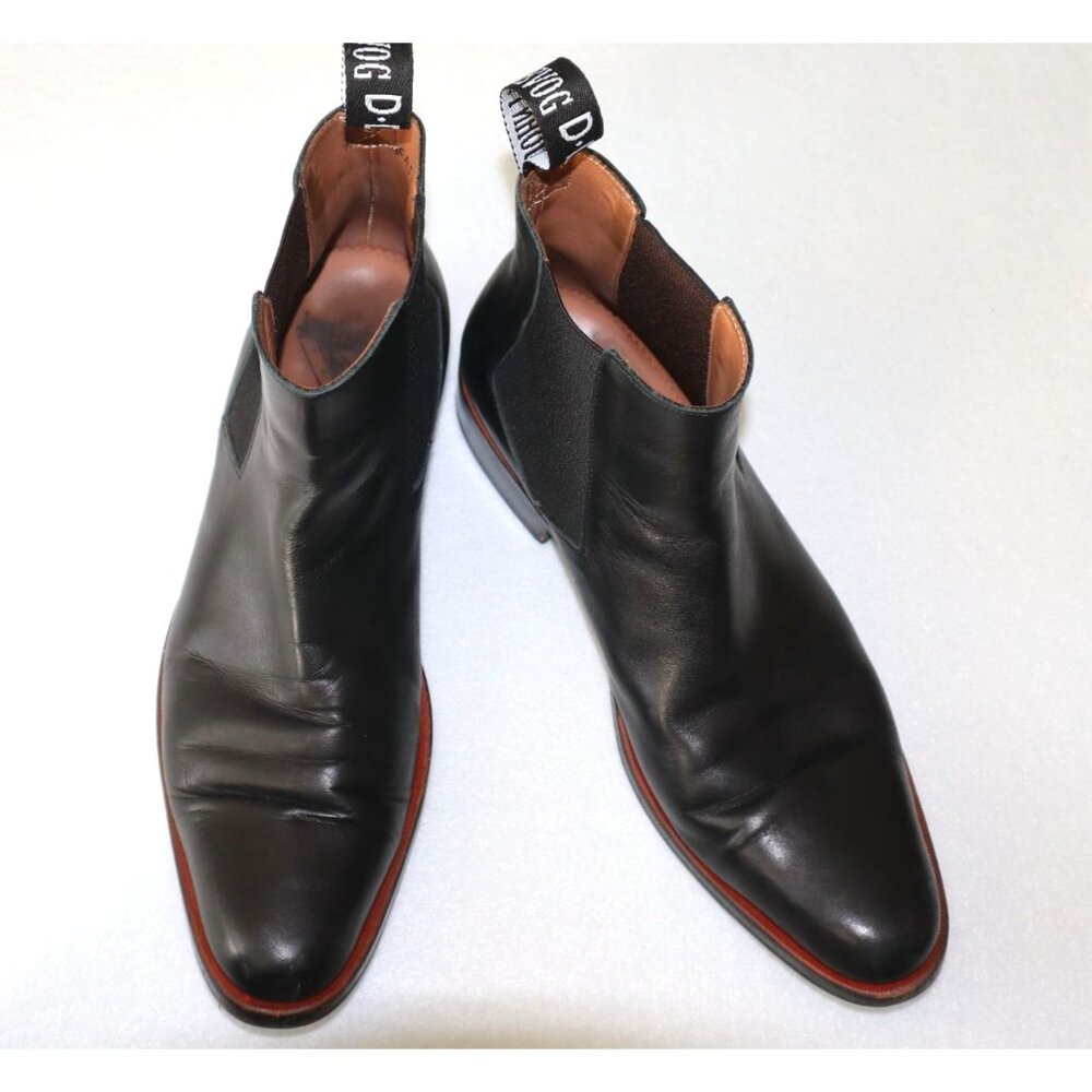 Vintage John Fluevog DDFT Chelsea Boots Black Leather Red Sole Men's Academia